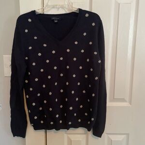 Tommy Hilfiger Navy and White Polka Dot V-Neck Sweater